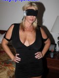 Tipsy ma with big ass and tits gets blindfolded and fucked by two guys in a row