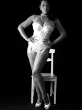 Artful black-and-white pics of big-tittied older seductress posing in lingerie