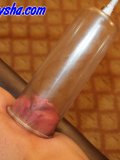 Blond kink pumps her shaven pussy up and plugs it with a huge hard rubber shlong