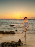 Hawaiian mommy Roni walks along the beach in her pantyhose and then strips down